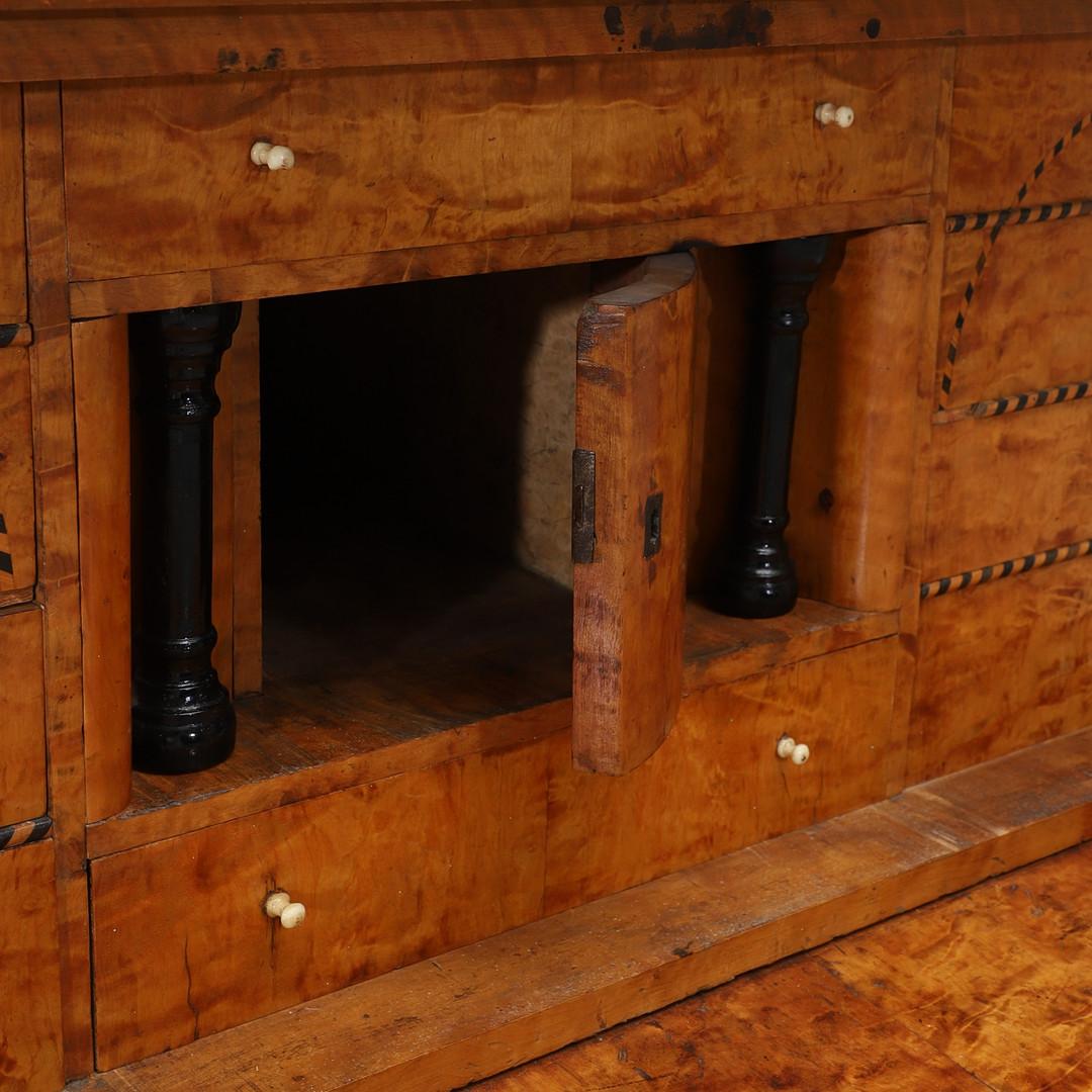 19th-Century Birch Secretary with Intarsia, circa 1840