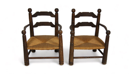 Pair of vintage oak and wicker chairs by Charles Dudouyt – view 2