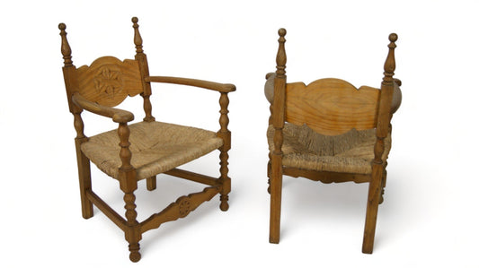 Pair of French rush armchairs with hand-turned wood, 1900 – view 2