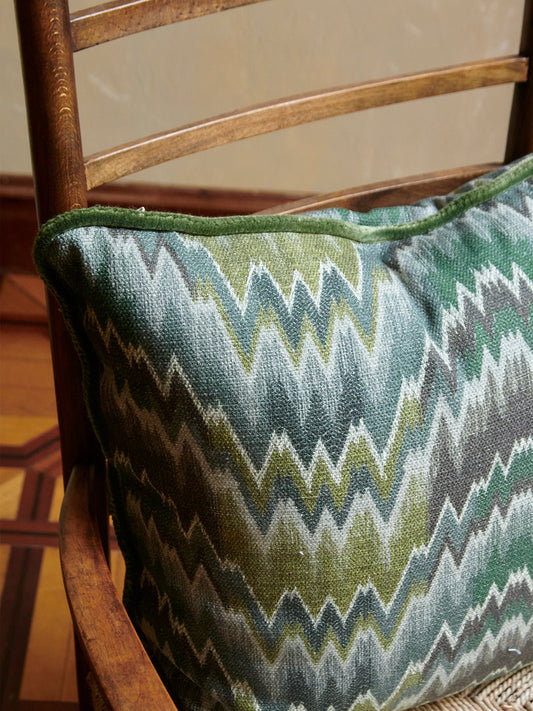 Green herringbone cushion with velvet cord – view 2