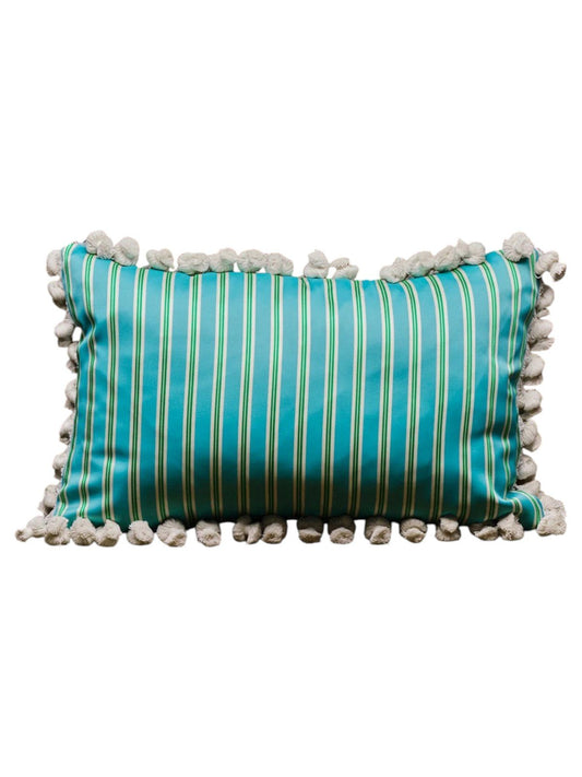 Zucchini striped cushion with white tassel fringe – view 2