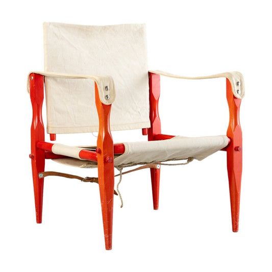 Vintage 1960s safari chair with red wood and cotton – view 2