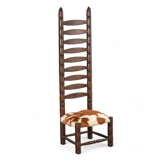 Vintage 1960s ladder-back chair in wood and leather – view 2