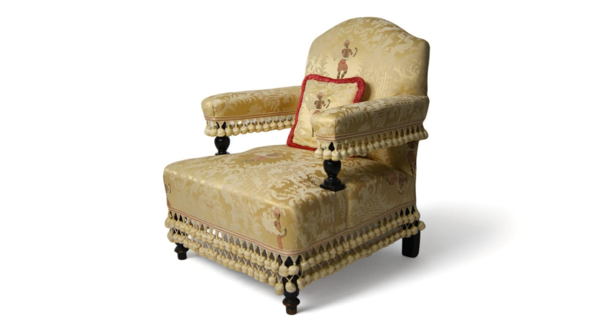 Pair of Victorian Armchairs in Original Silk, circa 1850