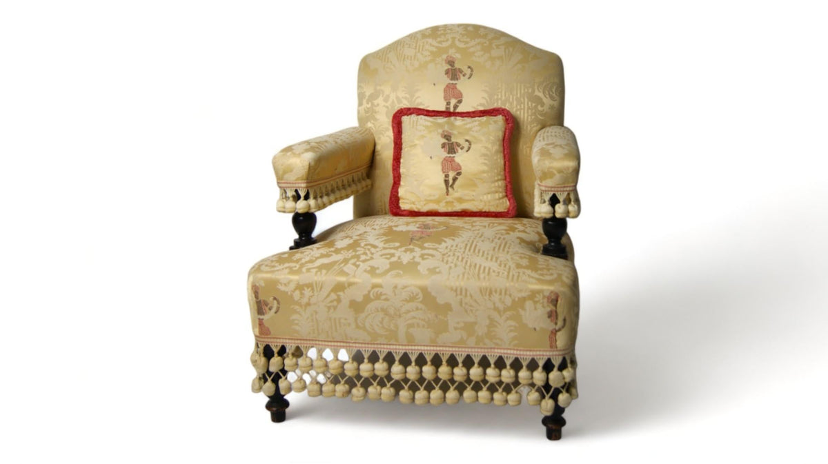 Pair of Victorian Armchairs in Original Silk, circa 1850