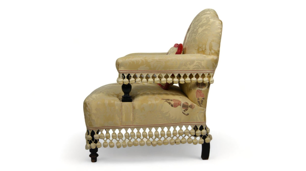 Pair of Victorian Armchairs in Original Silk, circa 1850