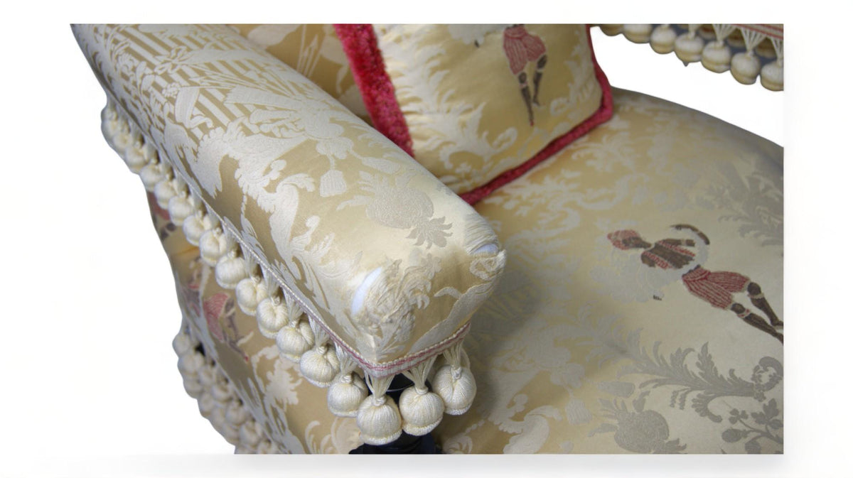 Pair of Victorian Armchairs in Original Silk, circa 1850