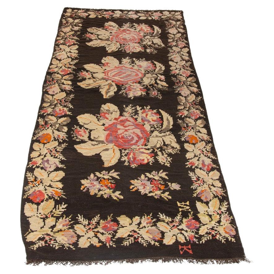 Mid-Century Wool Rug with Roses, 430 × 150 cm