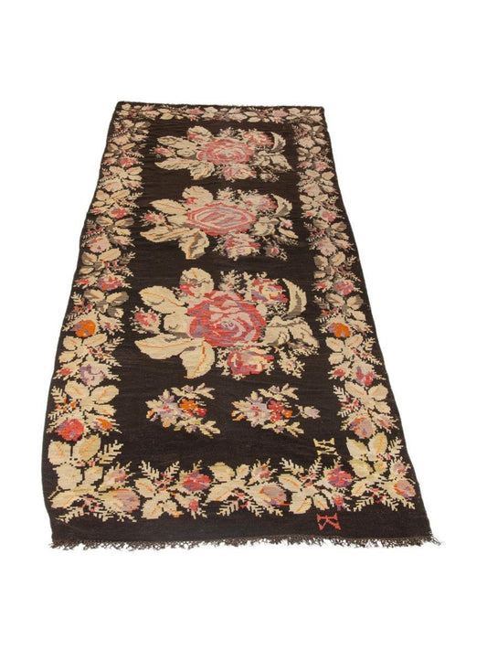 Mid-Century Wool Rug with Roses, 430 × 150 cm