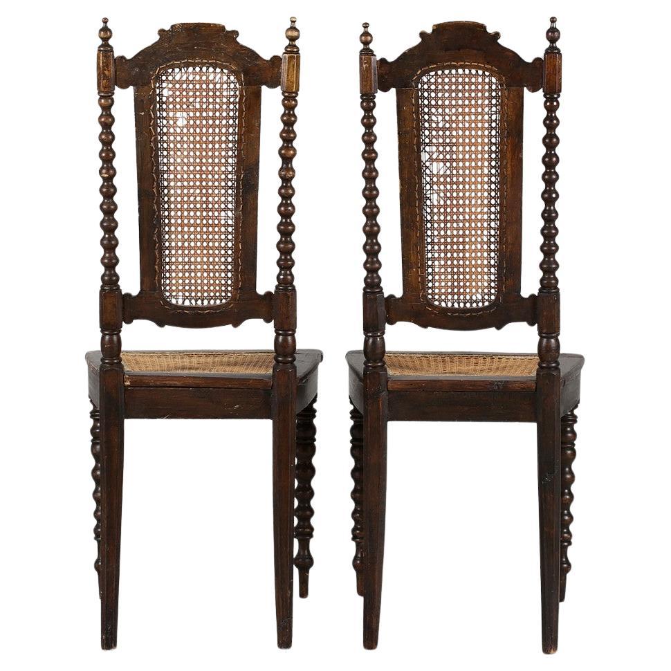 Pair of Victorian Oak Chairs with Cane Seats, 1880s