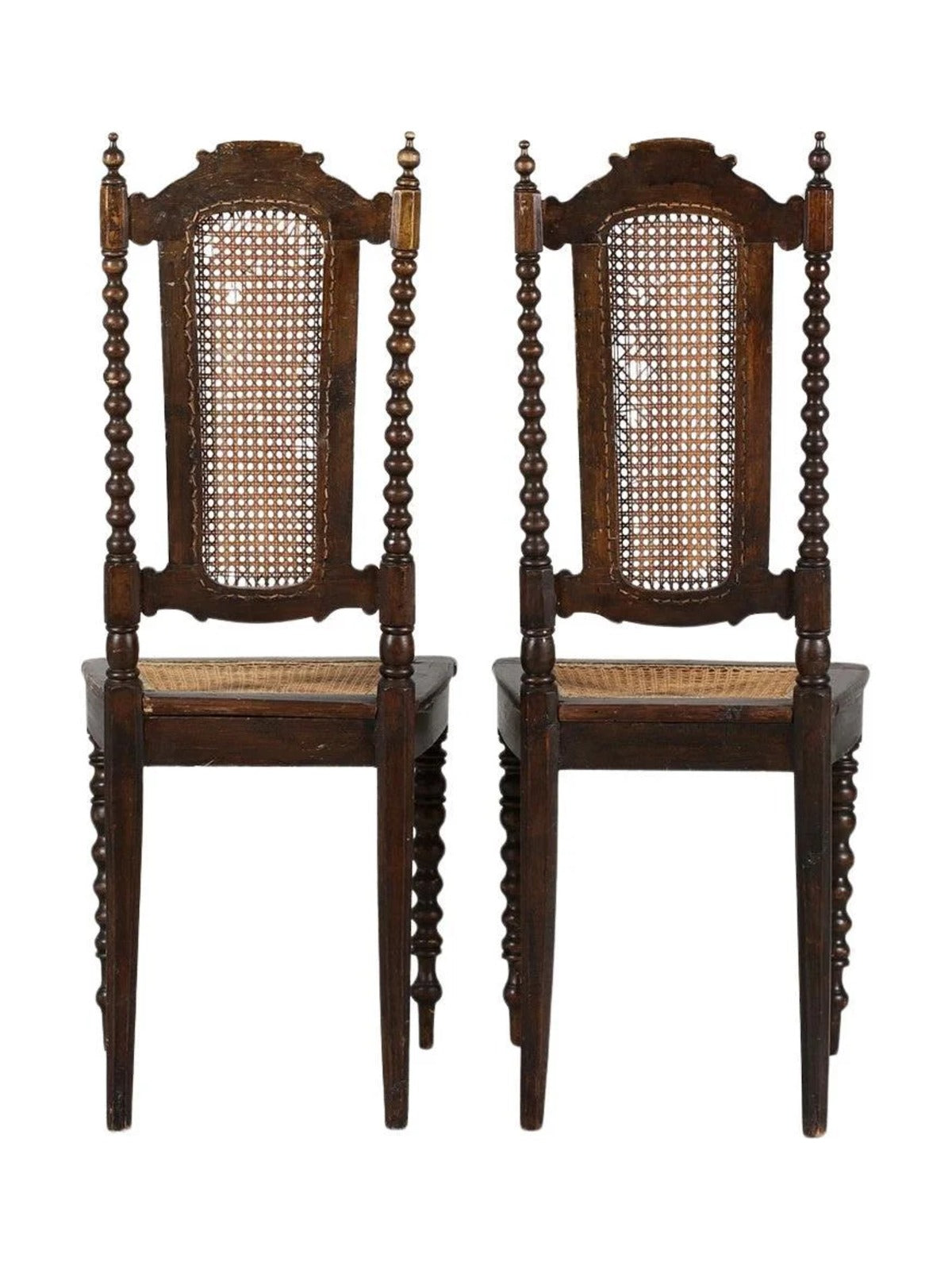 Pair of Victorian Oak Chairs with Cane Seats, 1880s