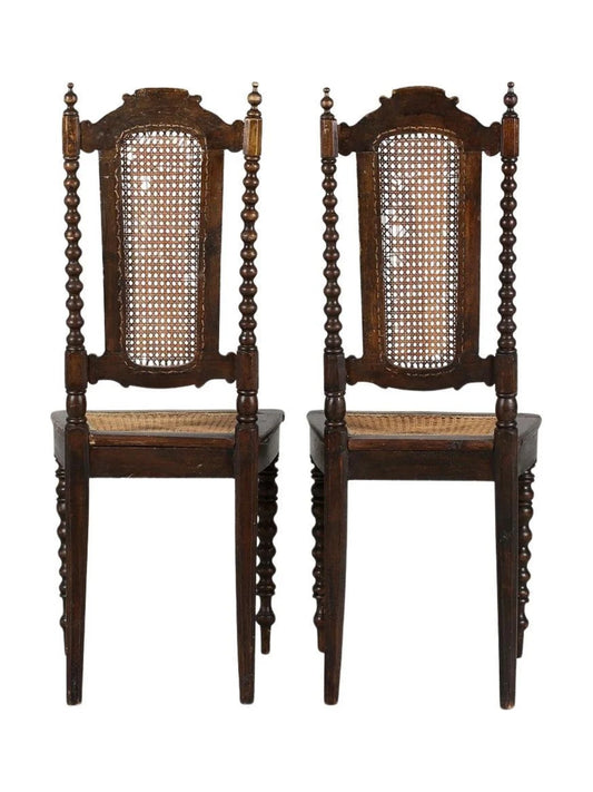 Pair of Victorian Oak Chairs with Cane Seats, 1880s