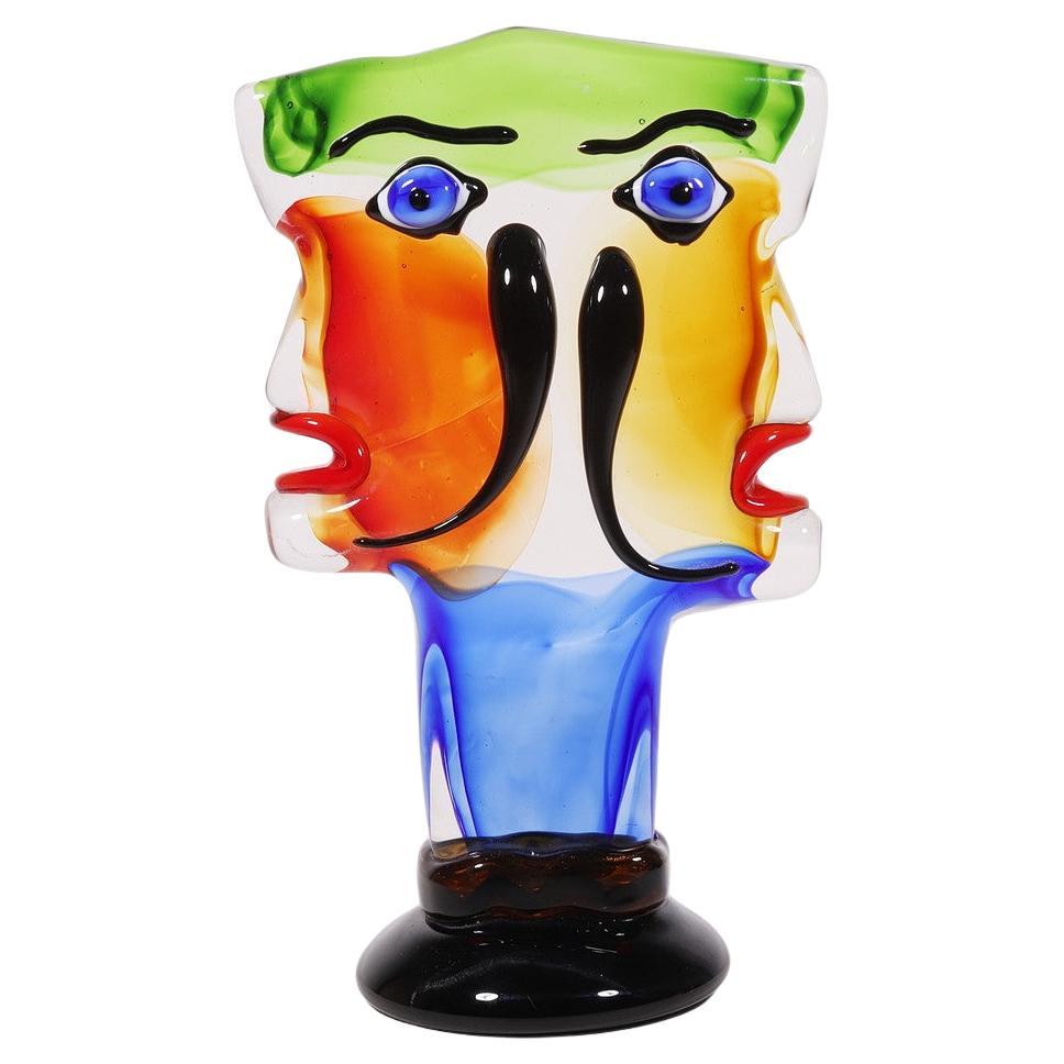 Pair of Faces in Blown Murano Glass