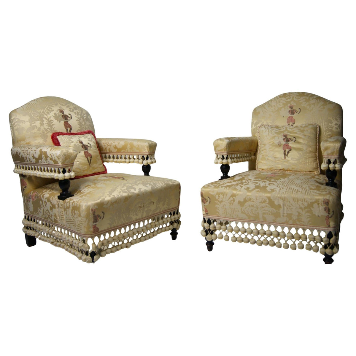 Pair of Victorian Armchairs in Original Silk, circa 1850