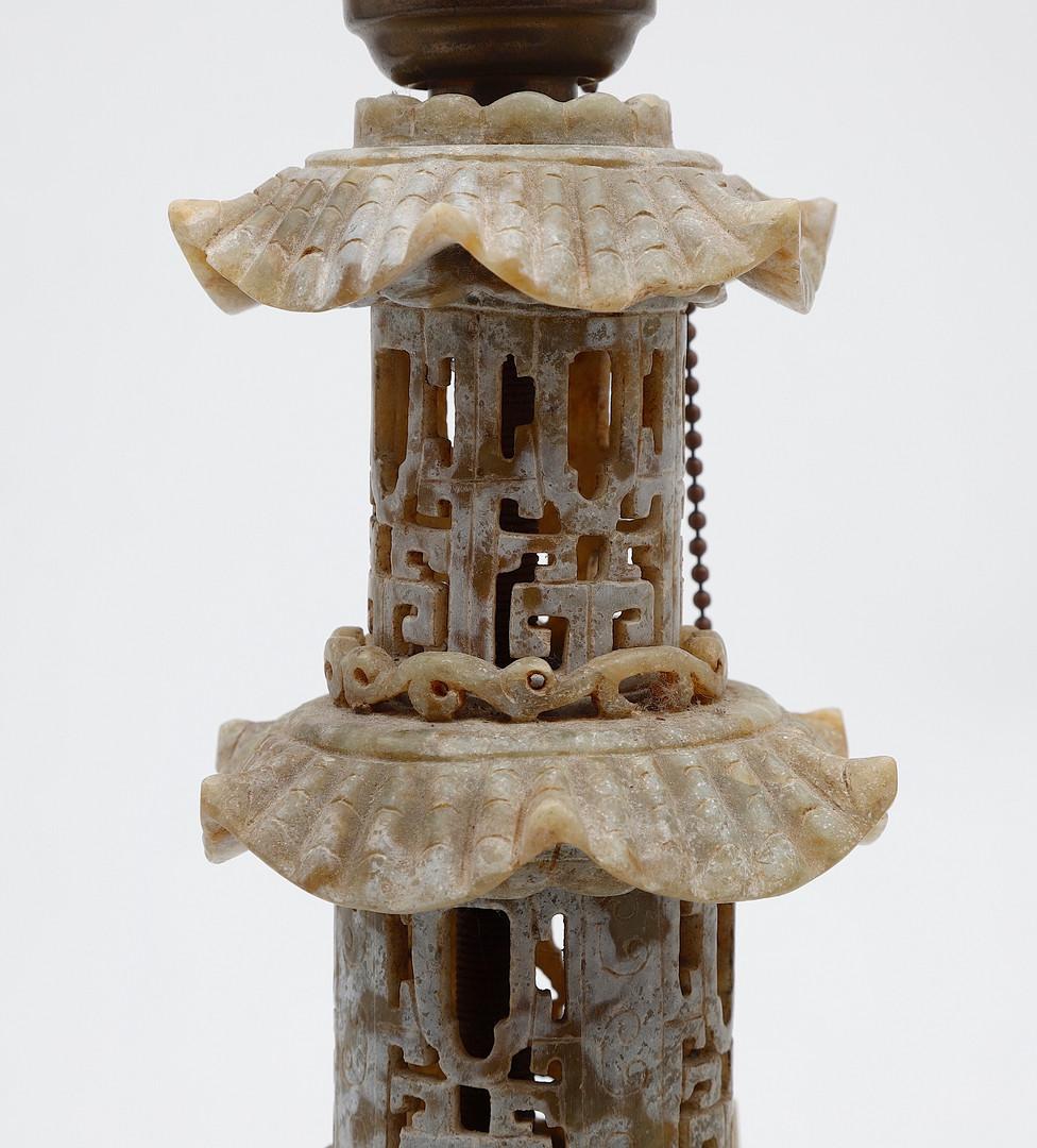 Chinese Hand-Carved Jade Table Lamp