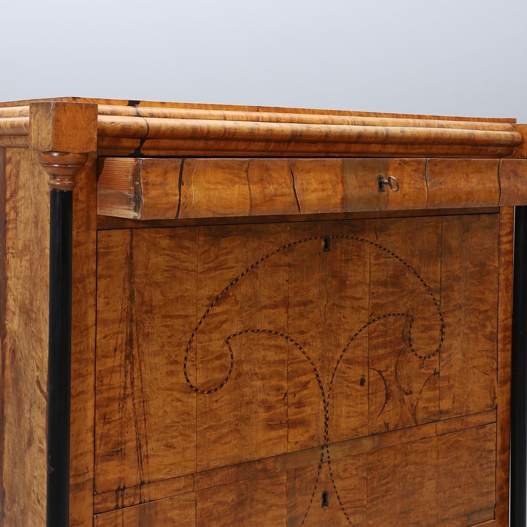 19th-Century Birch Secretary with Intarsia, circa 1840
