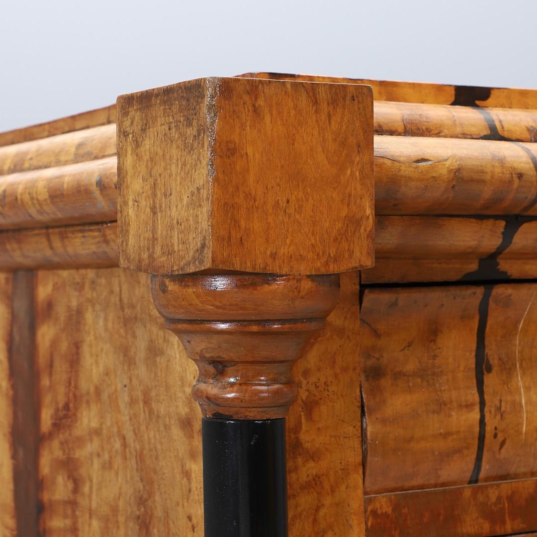 19th-Century Birch Secretary with Intarsia, circa 1840