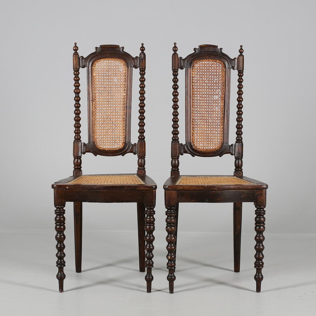Pair of Victorian Oak Chairs with Cane Seats, 1880s