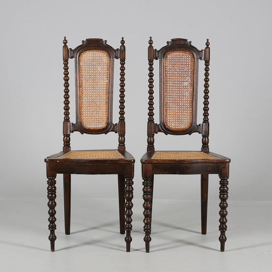 Pair of Victorian Oak Chairs with Cane Seats, 1880s