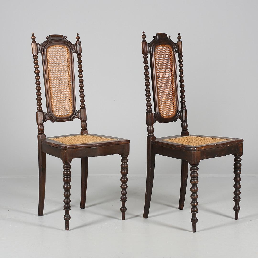 Pair of Victorian Oak Chairs with Cane Seats, 1880s