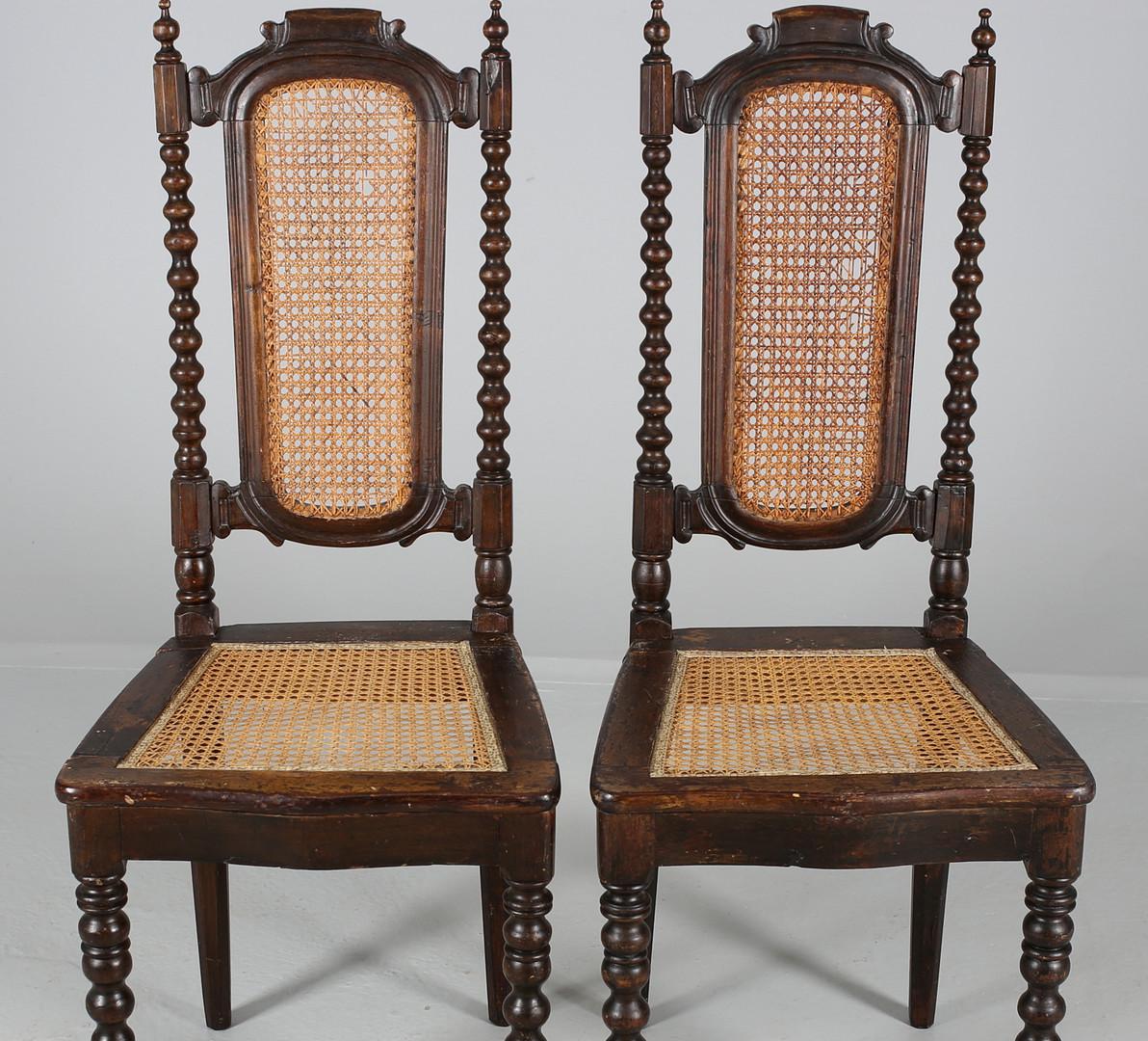 Pair of Victorian Oak Chairs with Cane Seats, 1880s