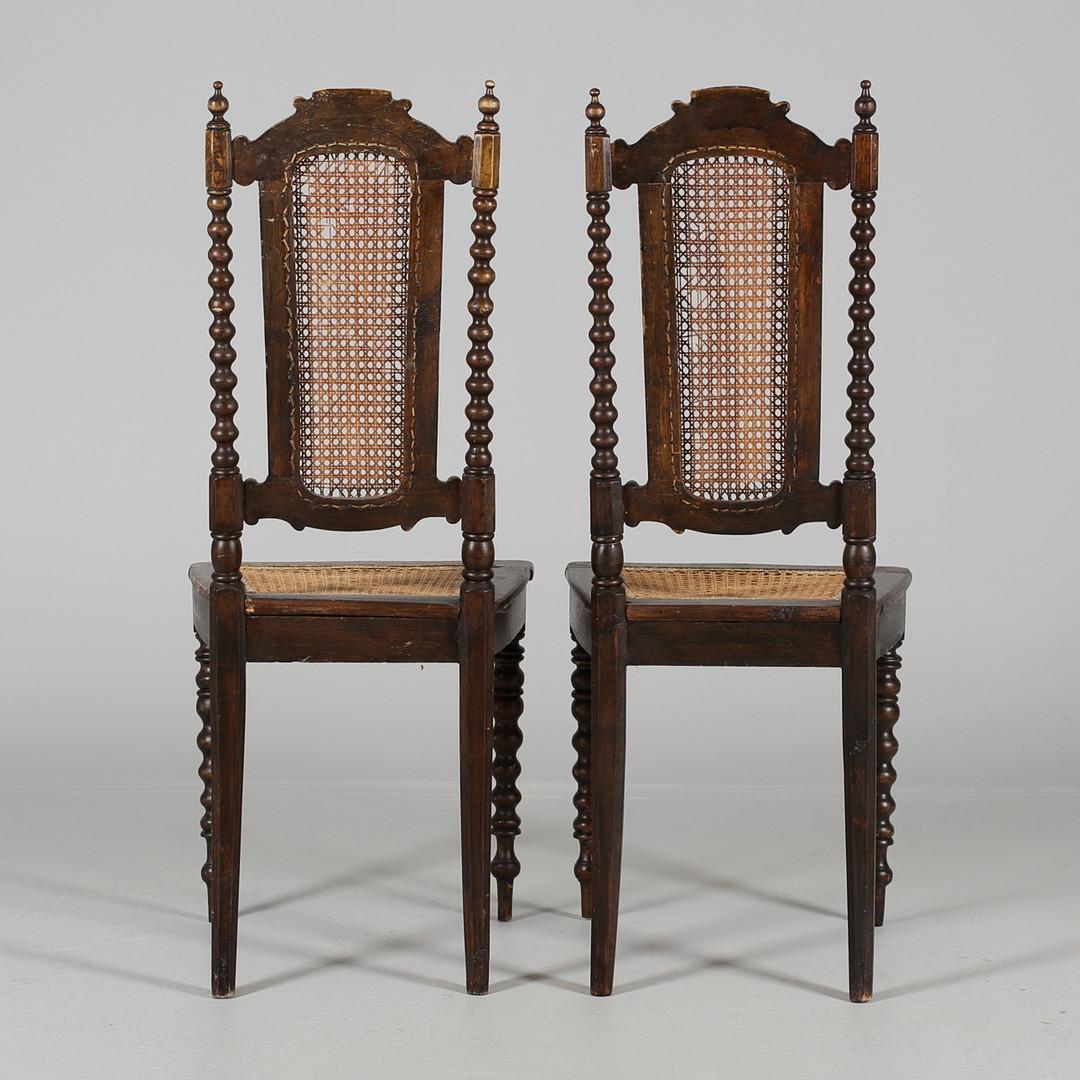 Pair of Victorian Oak Chairs with Cane Seats, 1880s