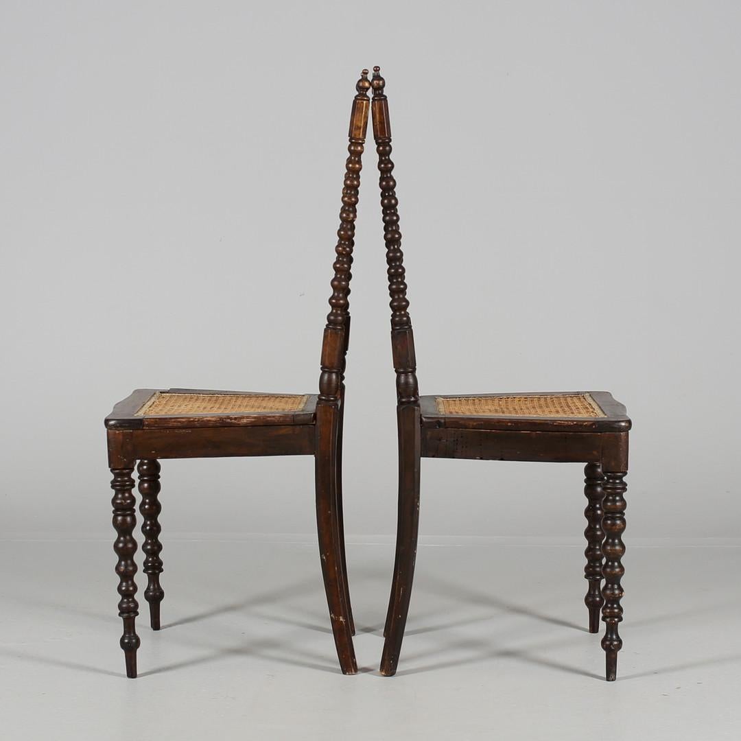 Pair of Victorian Oak Chairs with Cane Seats, 1880s
