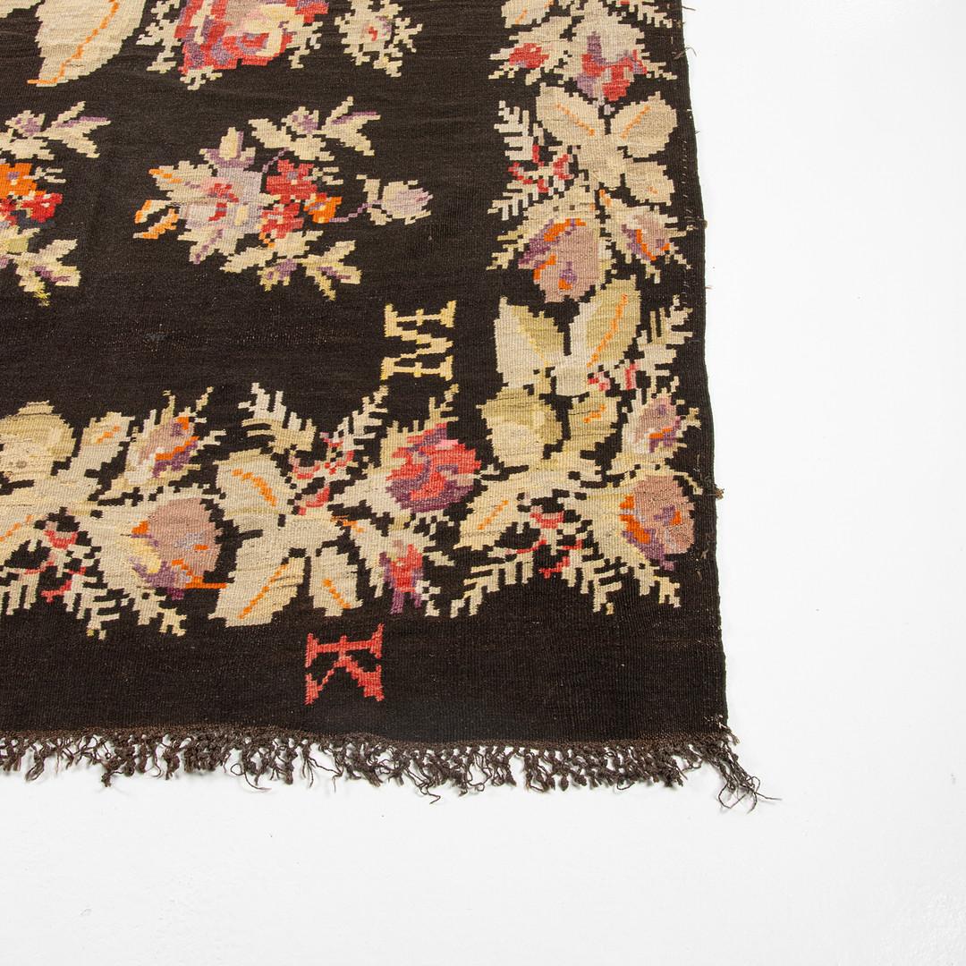 Mid-Century Wool Rug with Roses, 430 × 150 cm