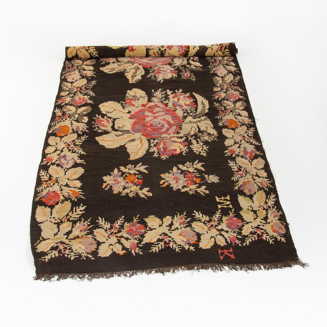 Mid-Century Wool Rug with Roses, 430 × 150 cm