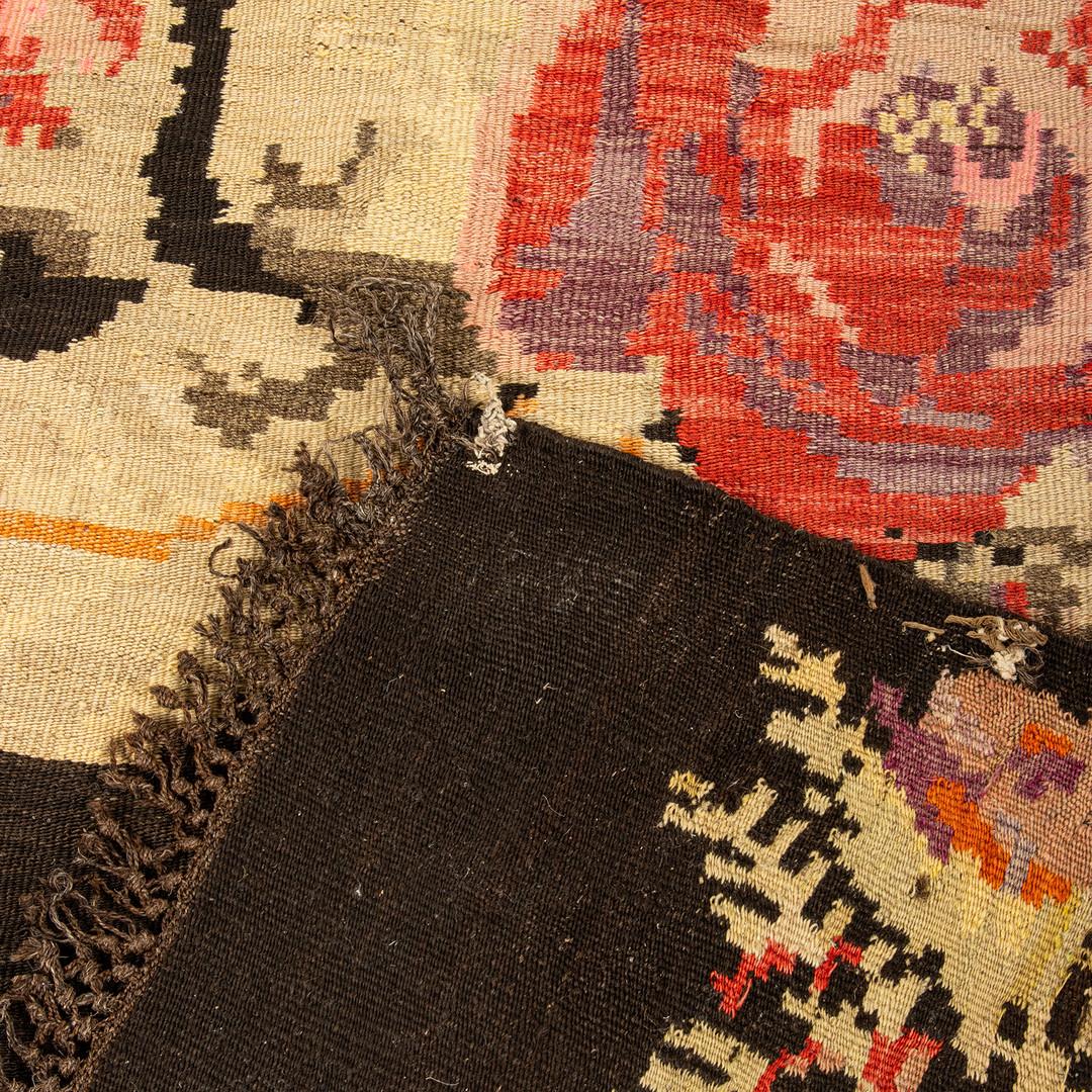 Mid-Century Wool Rug with Roses, 430 × 150 cm