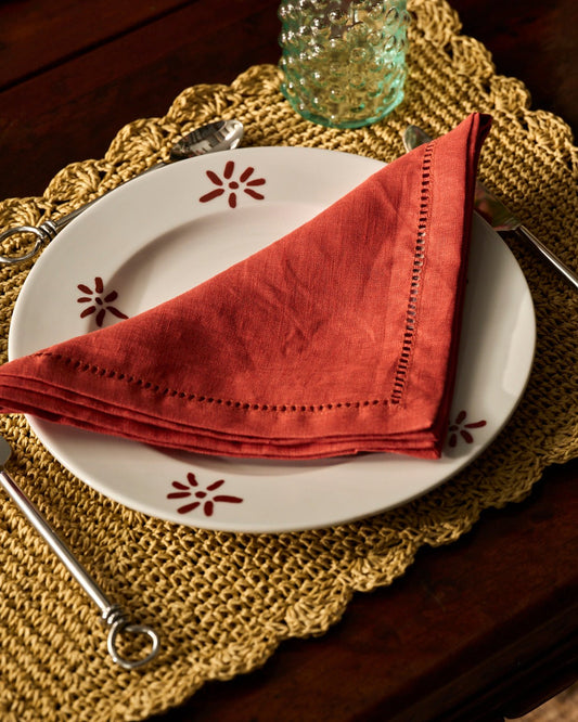 Pair of rust linen napkins with hemstitch – view 2