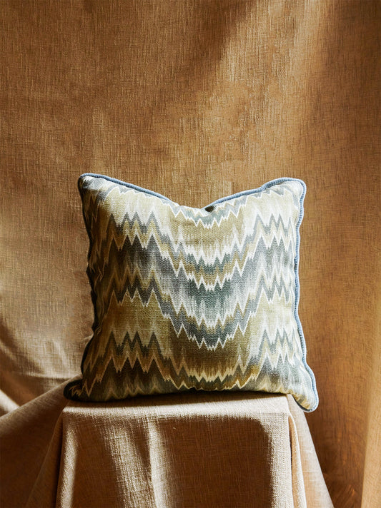 Stone herringbone cushion with velvet cord – view 2