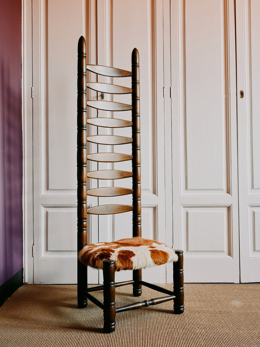 Vintage 1960s ladder-back chair in wood and leather